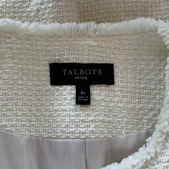 Talbots Ivory Collarless Cropped Blazer w/Grosgrain Ribbon Trim - Size 6P - NWOT - Picture 4 of 5